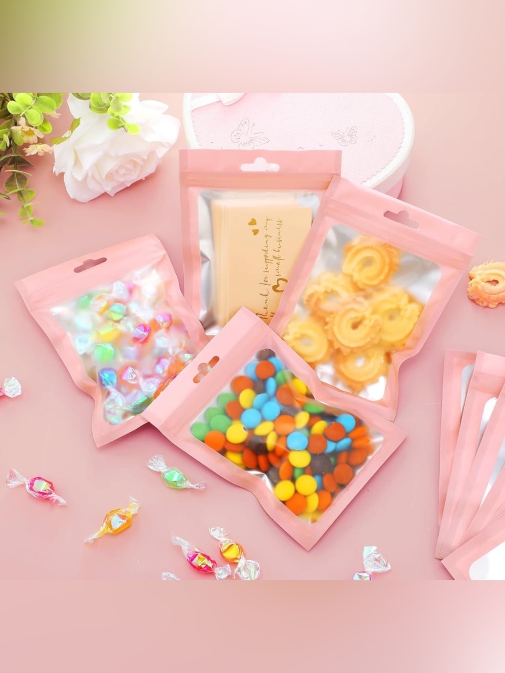 570 Thank you Stickers + Cards + Gift Bags Mail Package Set Pink & Gold - Picture 4 of 4